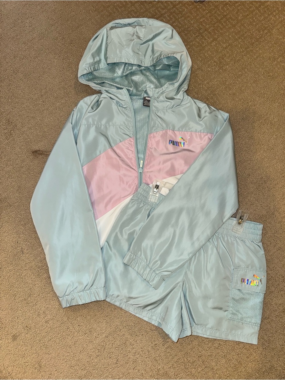 Puma Teal Mesh-Lined Hooded Jacket with Shorts- Youth 13/14